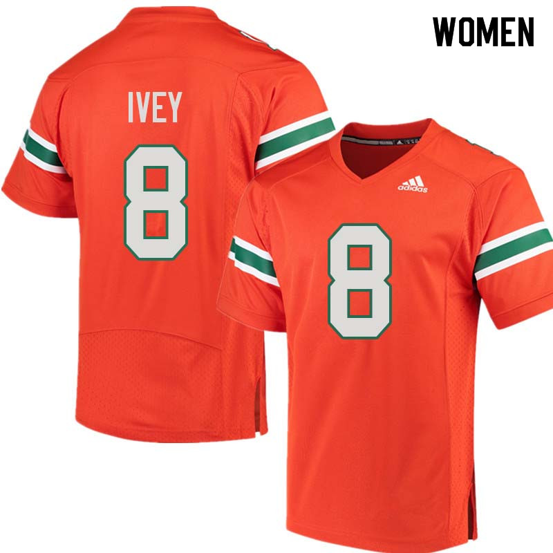 Women Miami Hurricanes #8 DJ Ivey College Football Jerseys Sale-Orange